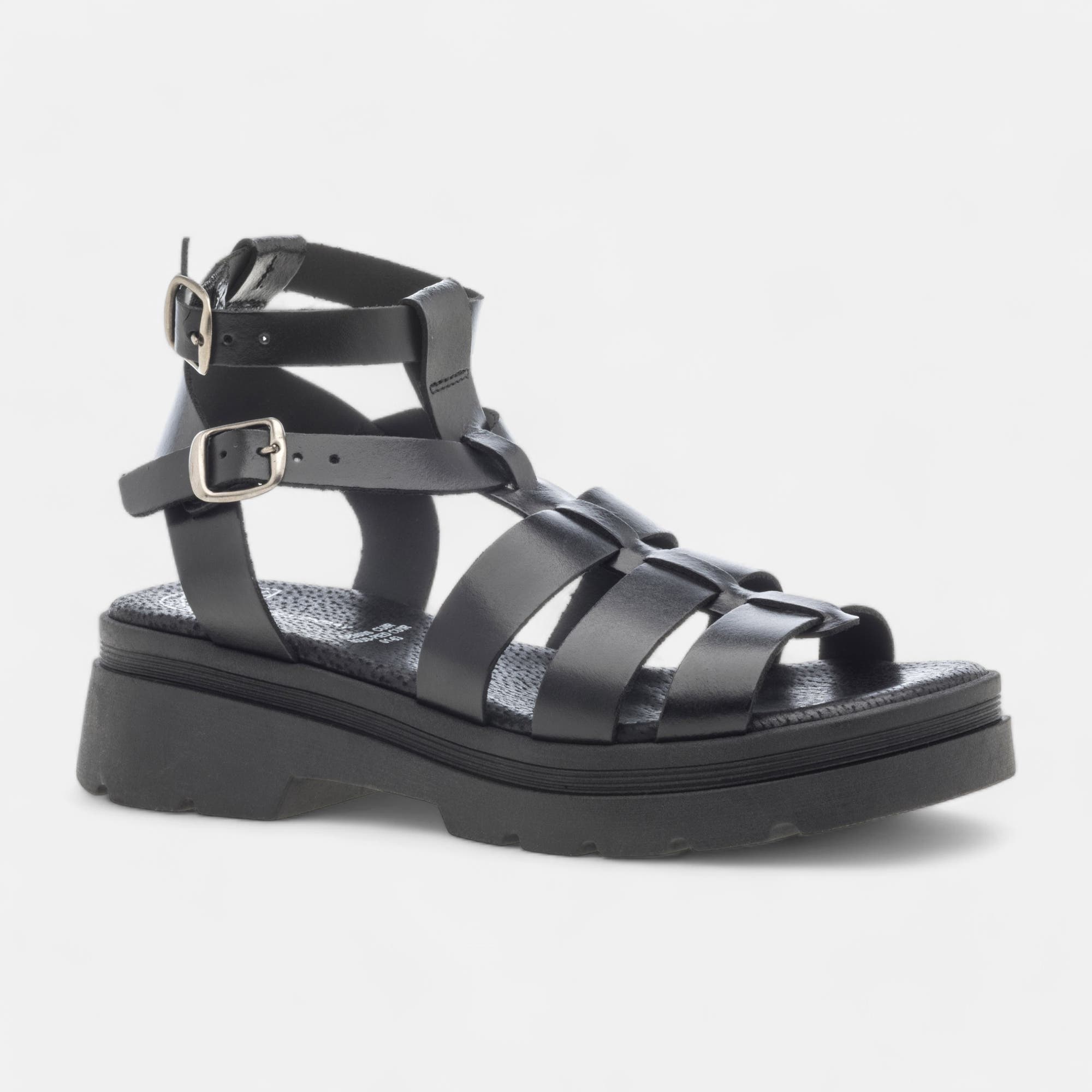 Sandales à talon compensé Femme en cuir noir