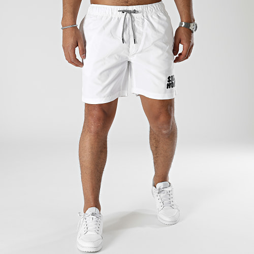 Short De Bain Tag Logo Blanc Noir