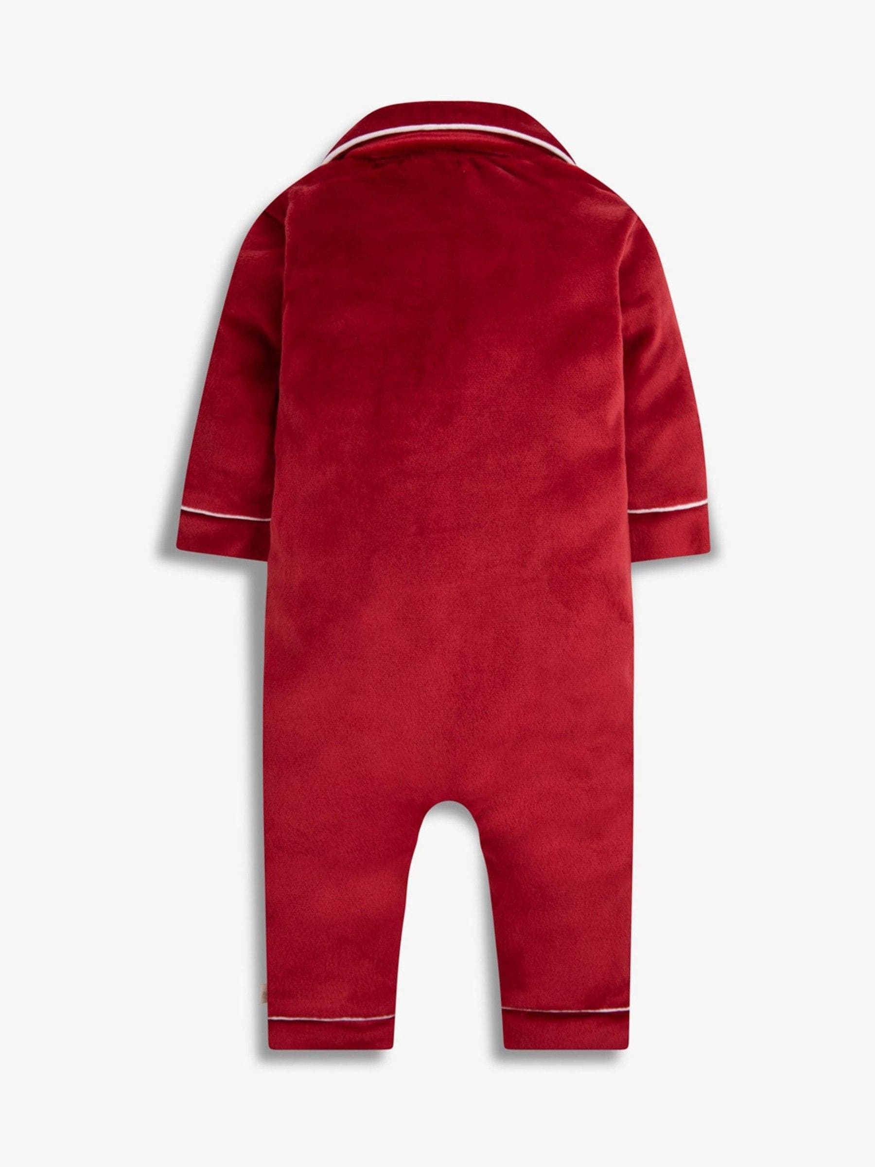 Rood - The Little Tailor luxe kerst onesie-romper van zacht velours voor baby's