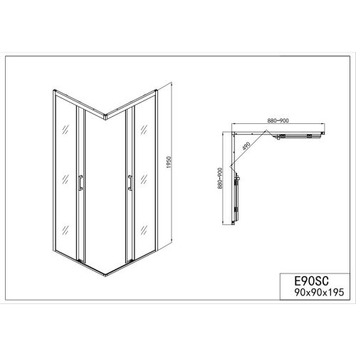 Badstuber Elite douchecabine 90x90 met schuifdeur chroom