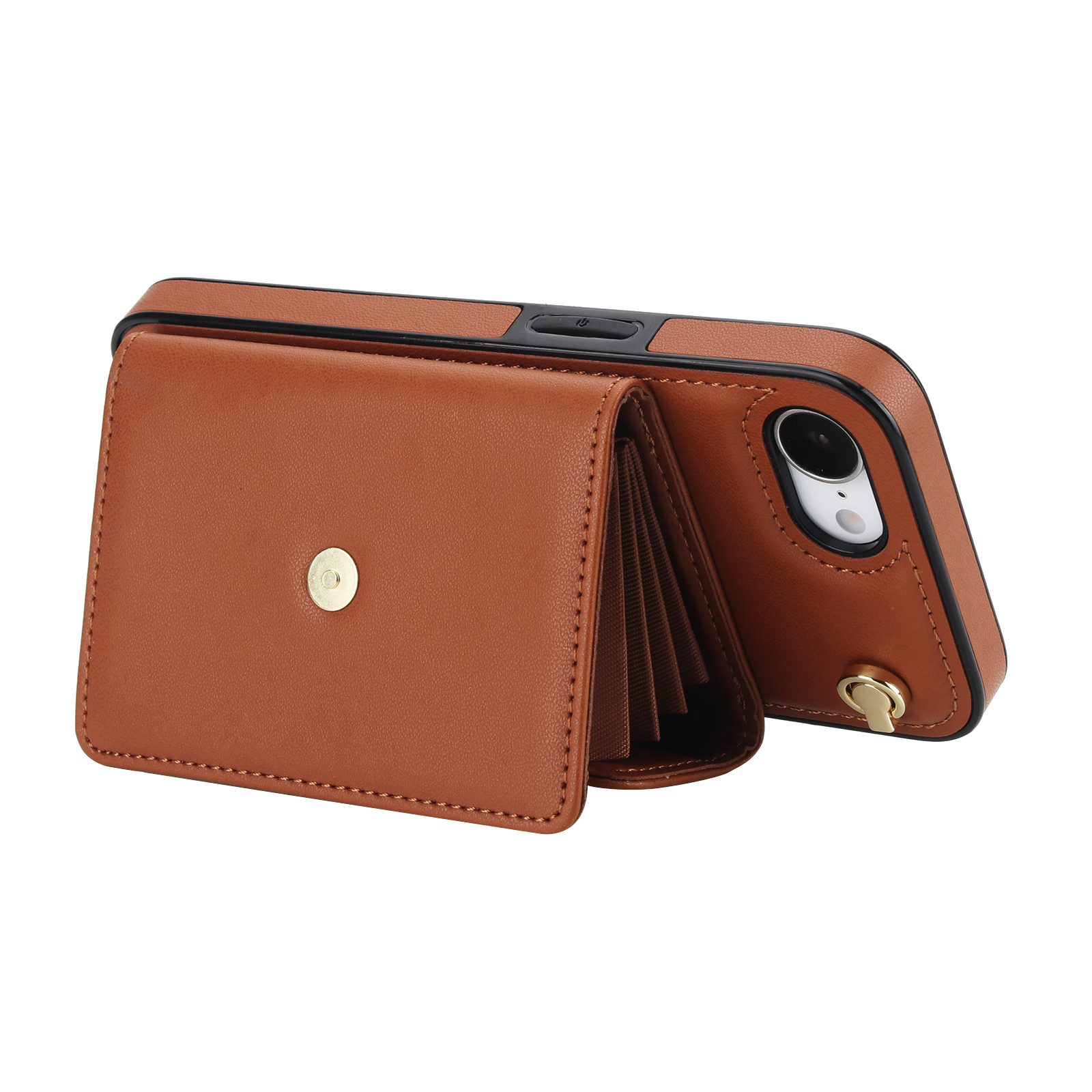 iPhone 16e Necklace Leder Schutz Hülle mit Kartenfach   Handykette (140cm) - Braun