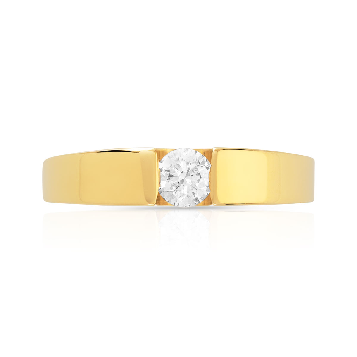 Bague solitaire or 750 jaune diamant synthétique 0.25 carat