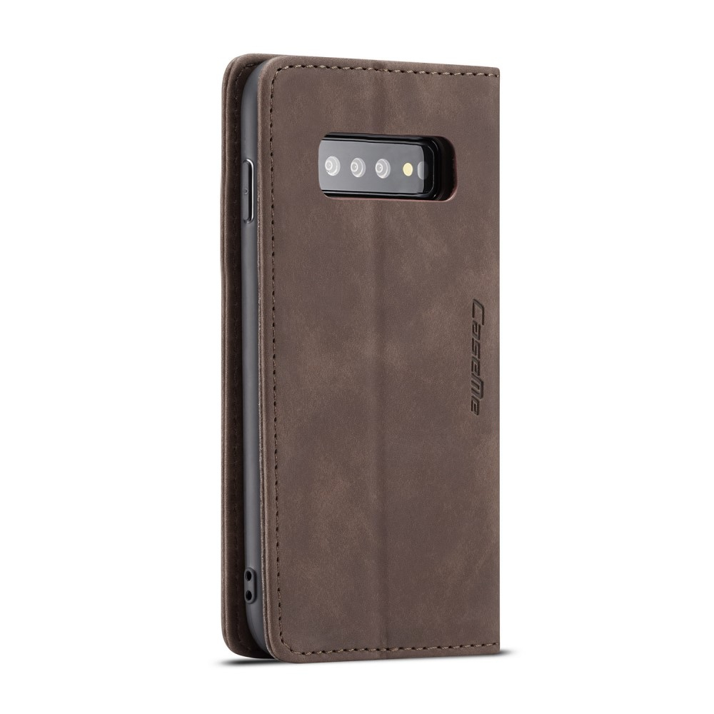 Samsung Galaxy S10 Leder Tasche Flip Wallet Etui mit Kartenfächern - Dunkelbraun