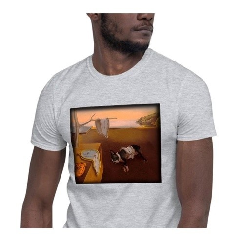 Camiseta masculina Mascochula, estampa moderna de Dali, personalizada com seu pet, cinza