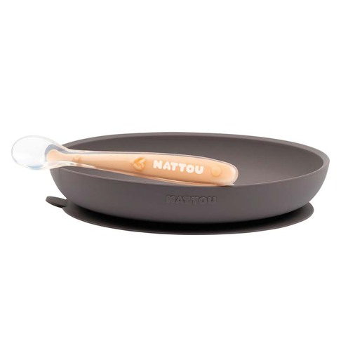 Duo assiette cuillère en silicone Gris - NATTOU