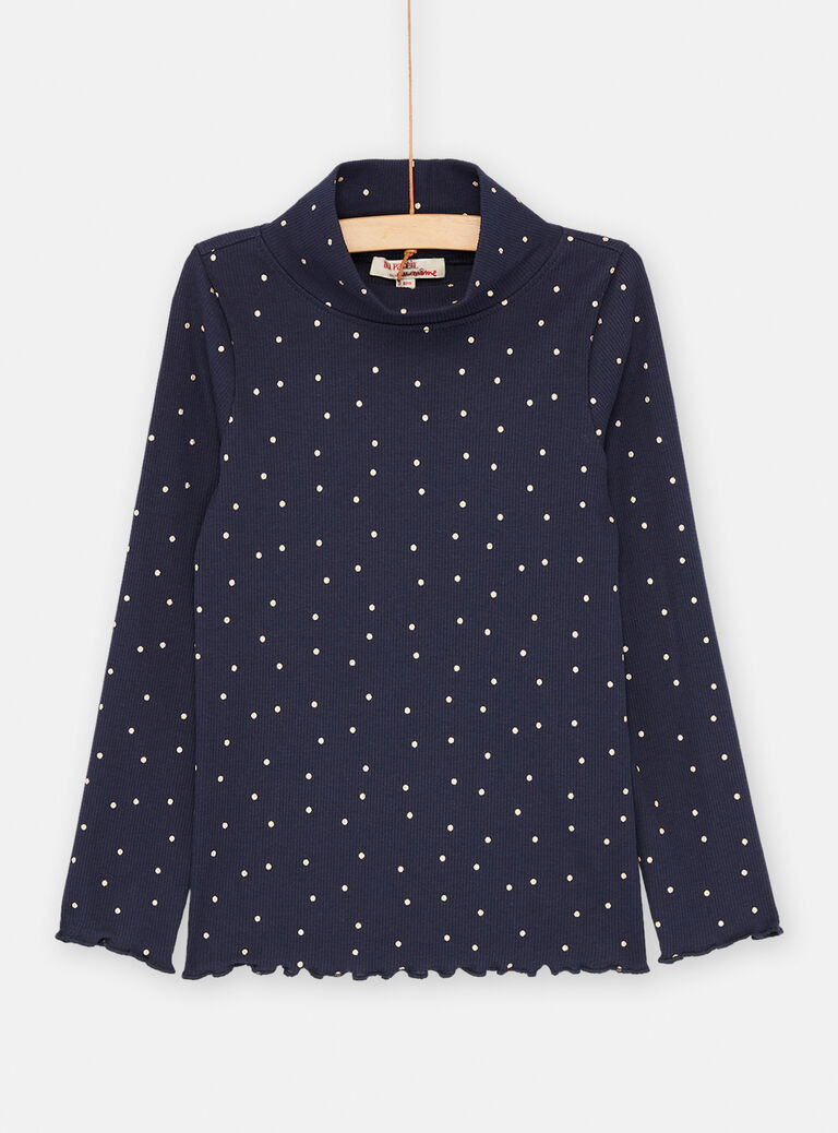 Sous-pull bleu marine à imprimé à pois pour fille