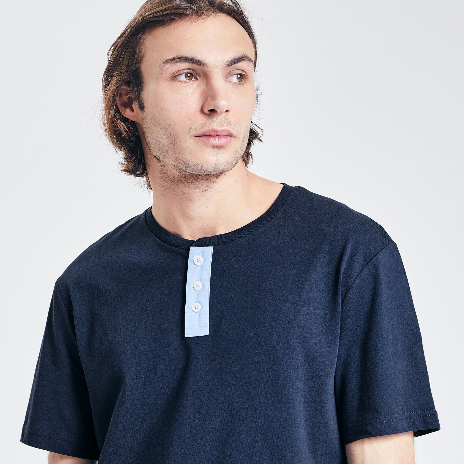 Tee-Shirt col tunisien Bleu foncé