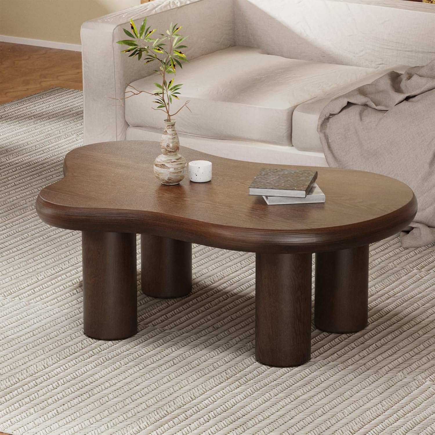 Cloud Couchtisch, modern, niedlich, unregelmäßig, einfacher Tee-/Mitteltisch für kleinen Raum, Beistelltisch für Wohnzimmer, Heimbüro, drinnen (Braun 116,8 x 78,7 x 38,9 cm (B x T x H)