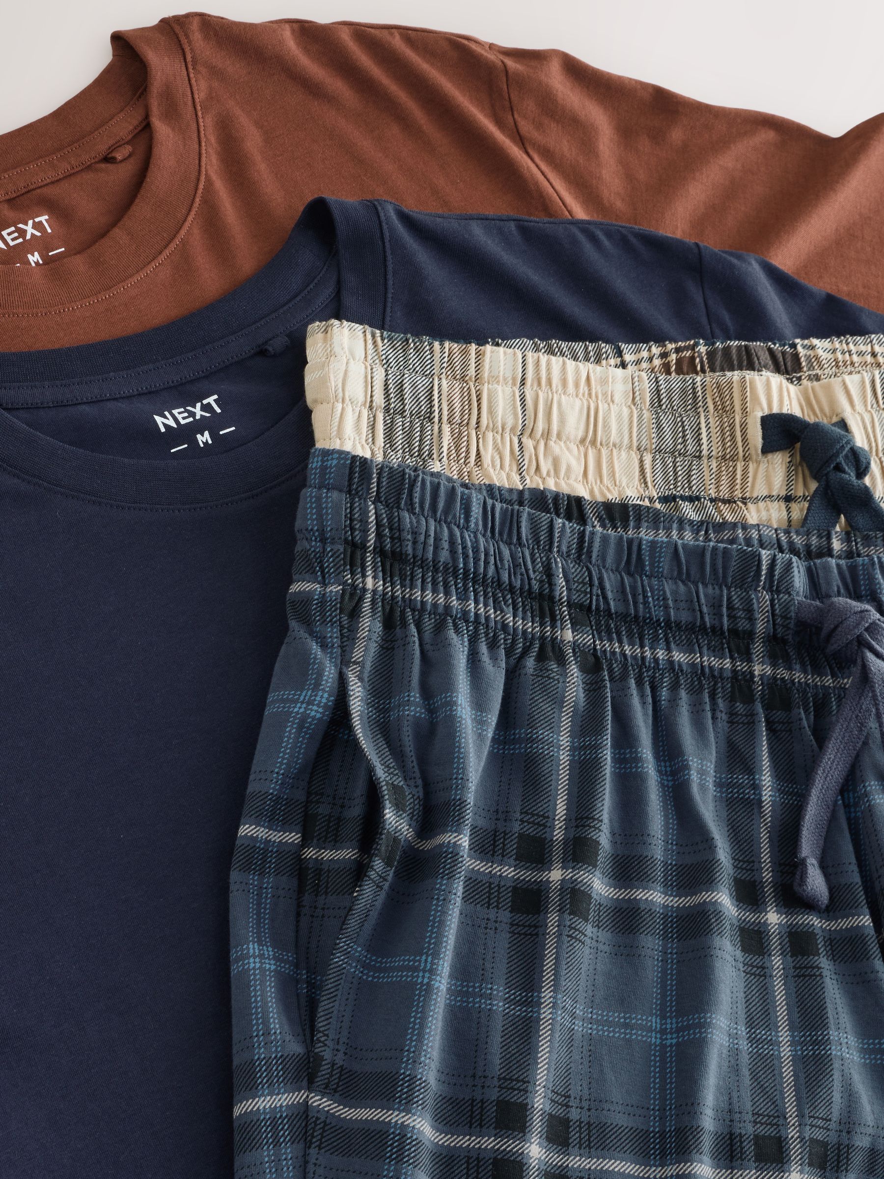 Neutraal/marineblauw - Check Jersey Short Sleeve Pyjamas Set 2 Pack