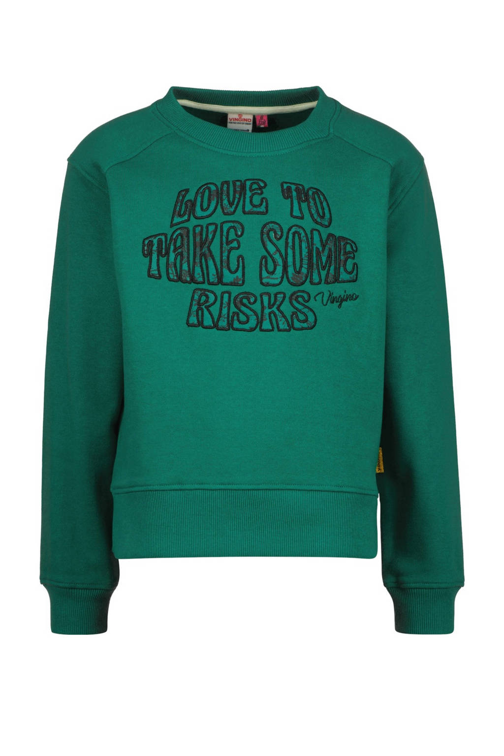 Vingino sweater Nila met tekst groen/zwart