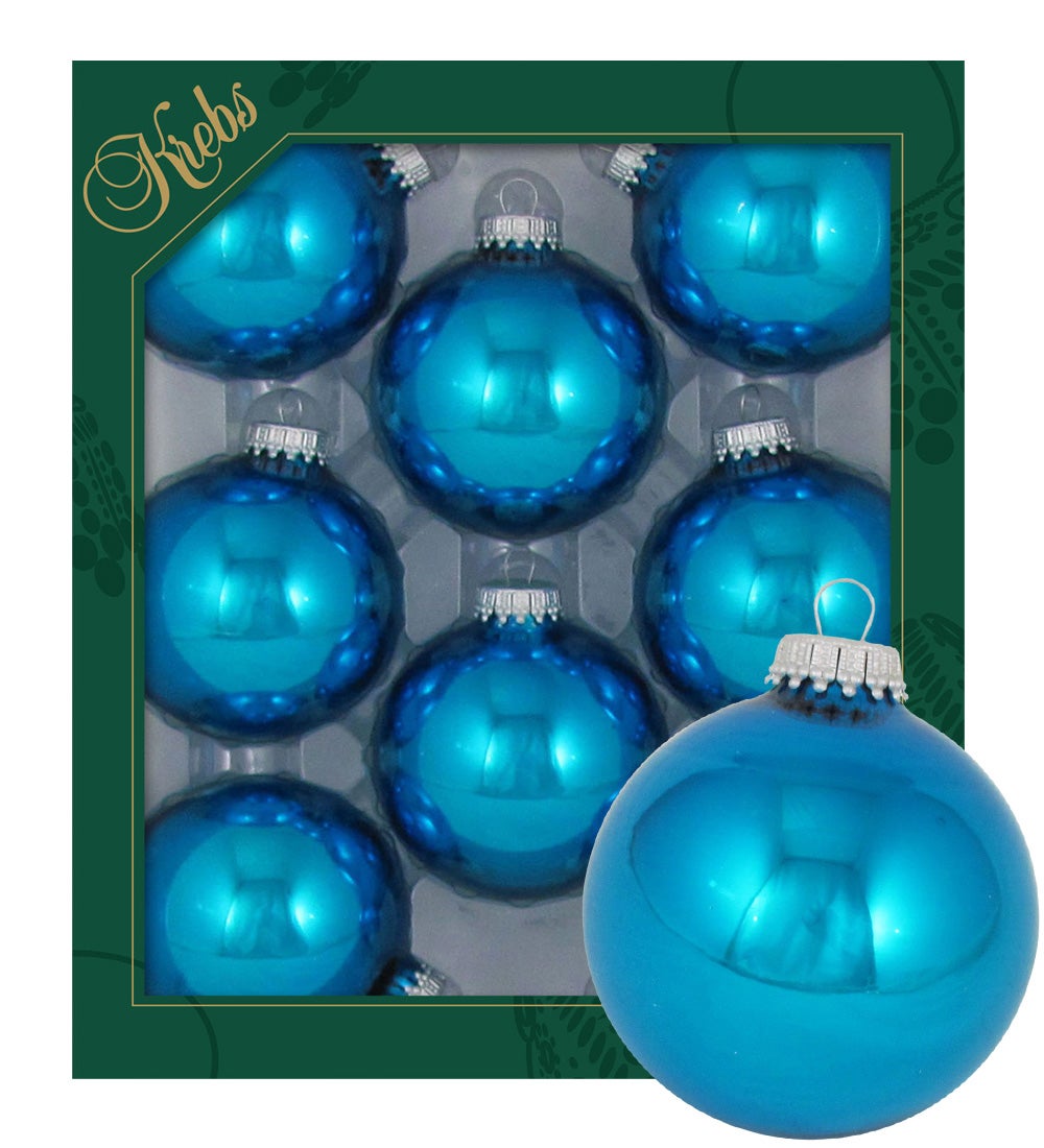 Hawaïaanse blauwe glanzende glazen ballen van 7 cm, effen, 8 stuks, kerstballen, kerstversieringen, kerstversieringen voor de kerstboom