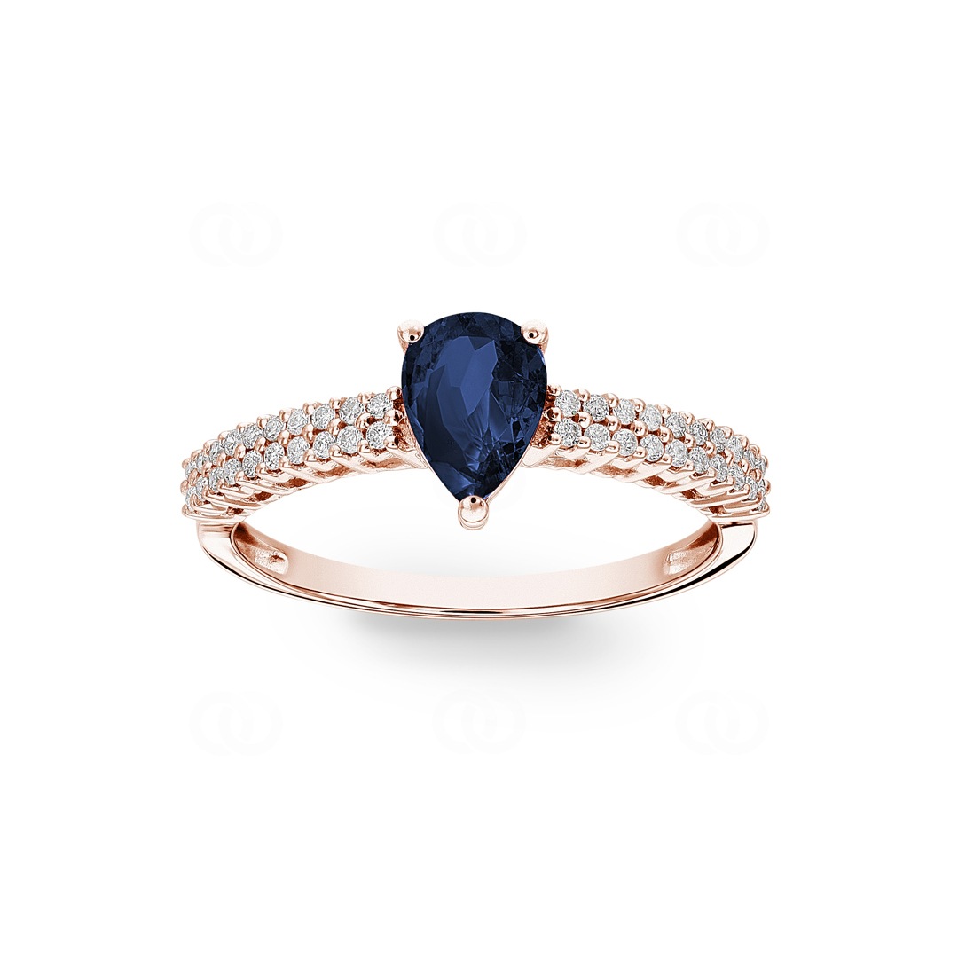 Saphirring 750/18 K Roségold mit Diamanten 0.16 ct H/si