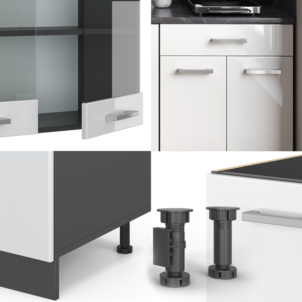 VICCO Küchenzeile R-LINE SINGLE Einbauküche 140 cm Küche Küchenblock Singleküche Anthrazit Weiß Hochglanz