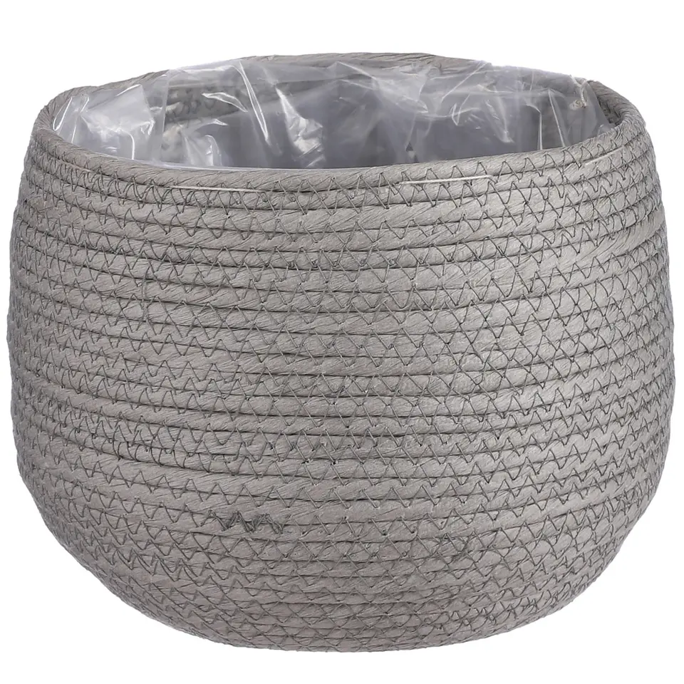 Mica Decorations Bloempot - rotan - grijs - jute - 22 x 19 cm
