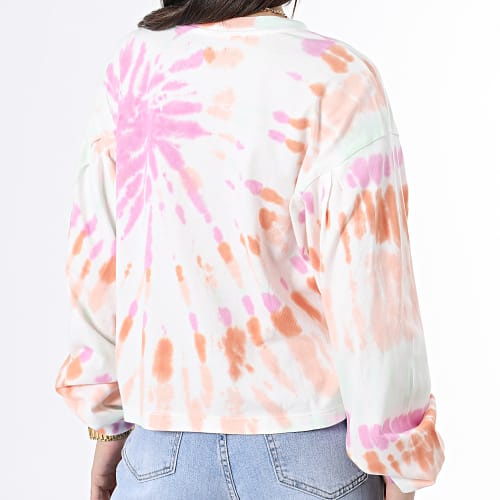 Tee Shirt Manches Longues Femme Gecko Resort Orange Rose Blanc