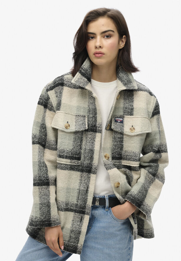 Superdry HEAVYWEIGHT UNLINED OVERSHIRT Pale blue/black/ivory check