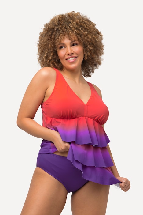 Tankini, Farbverlauf, Volants, Softcups, V-Ausschnitt