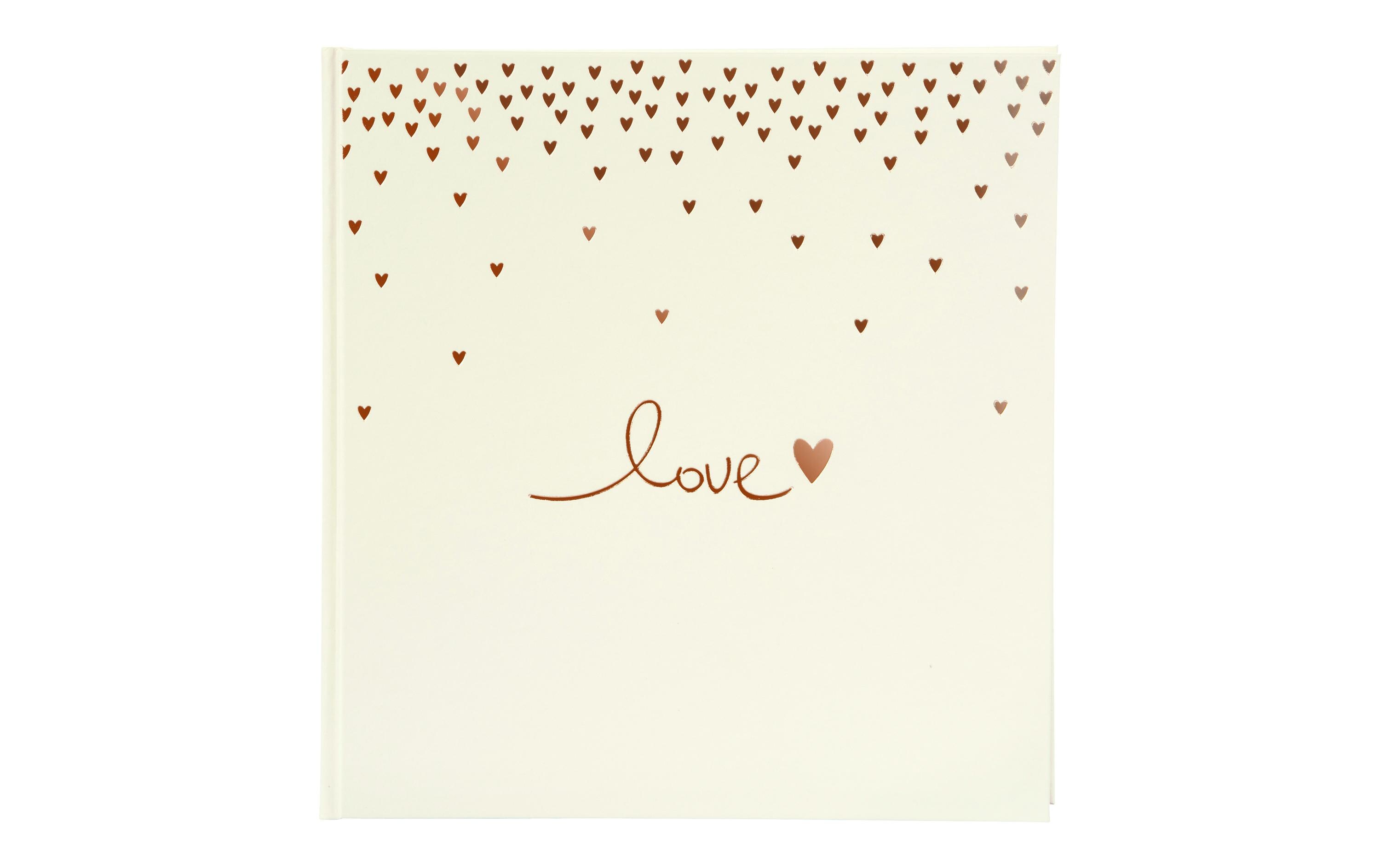 Hochzeitsalbum Raining Hearts BeigeHochzeitsalbum mit Silberprägung