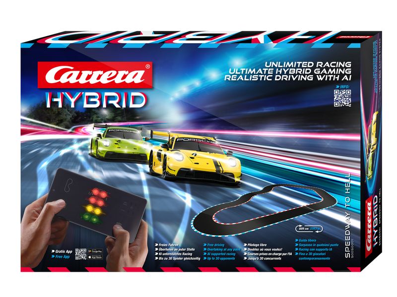 Carrera Rennbahnauto Speedway to Hell – Hybrid Set Dynamisches Rennwagen-Spielset