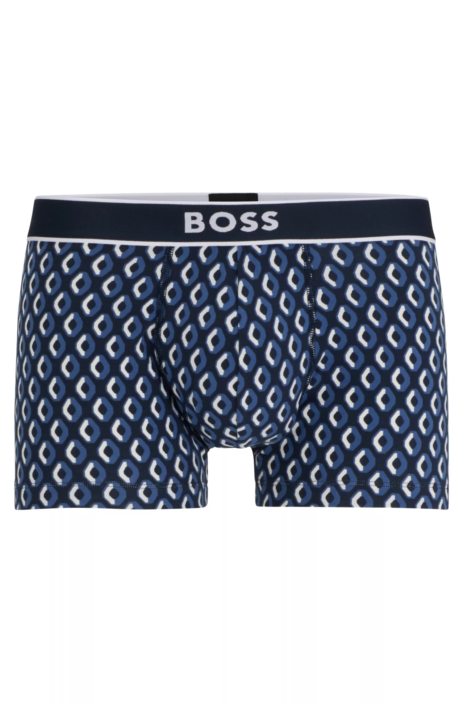 Cueca boxer BOSS preta de algodão stretch com cintura regular e estampa da estação.