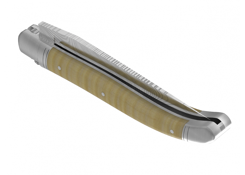 Couteau Laguiole collection damas avec un manche en érable onde et 2 mitres en acier inoxydable