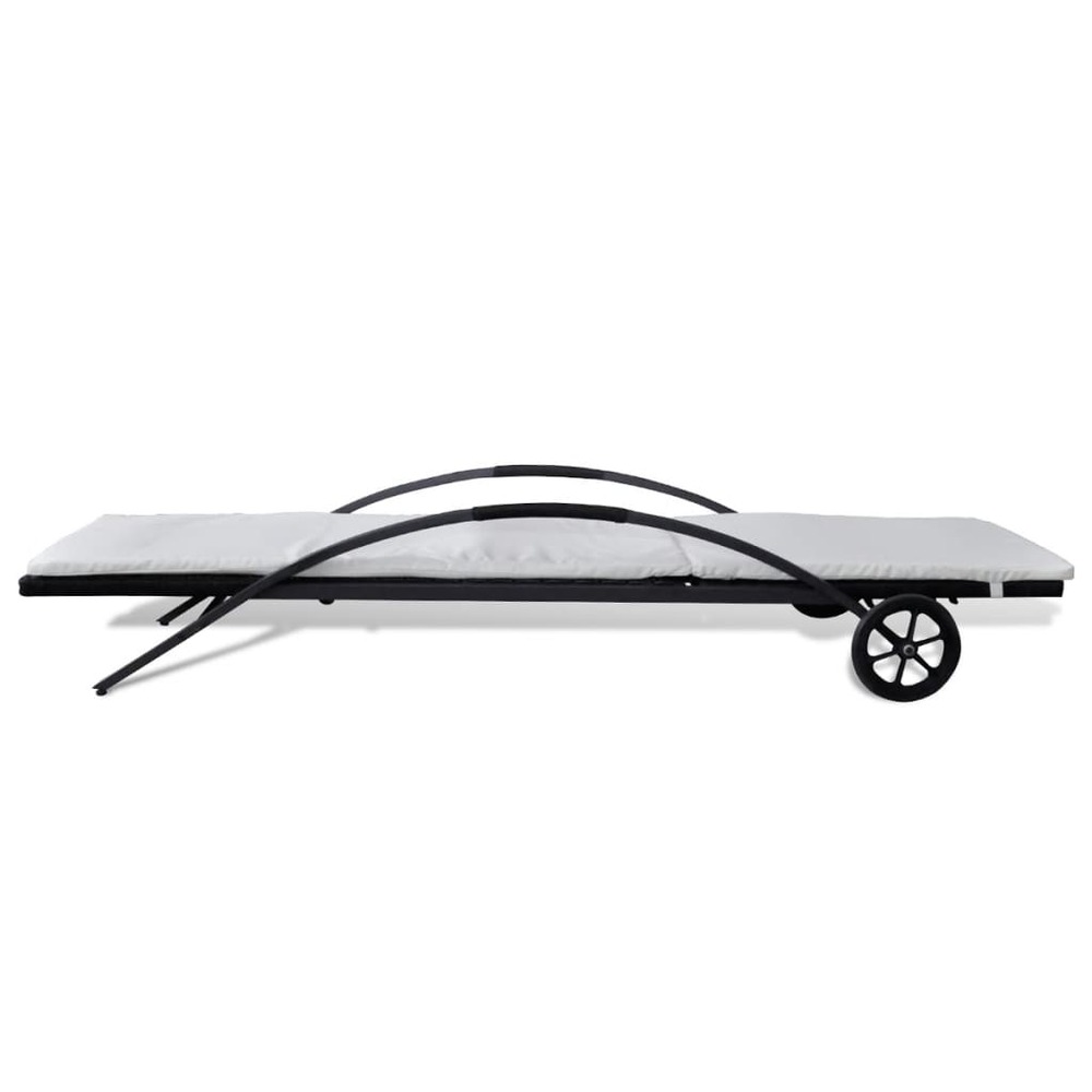 Transat chaise longue bain de soleil lit de jardin terrasse meuble d'extérieur avec coussin et roues résine tressée noir 02_0