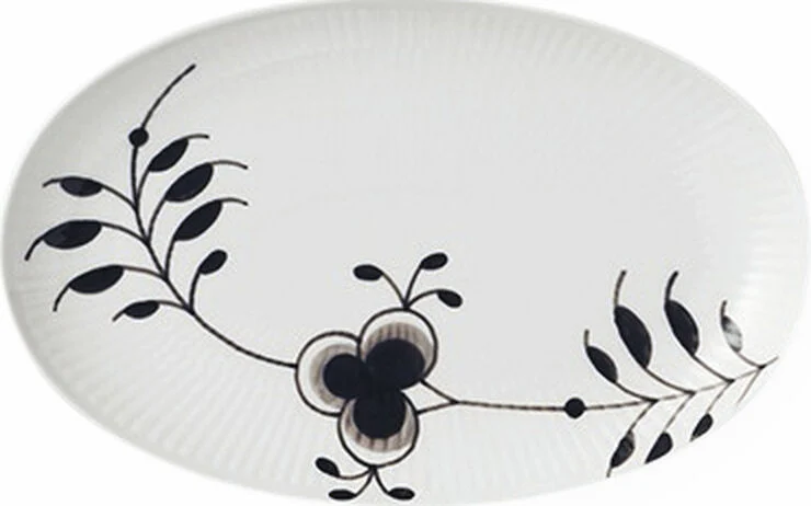 Royal Copenhagen Black Fluted Mega Oval Asiette 23,5cm Hvid, sort