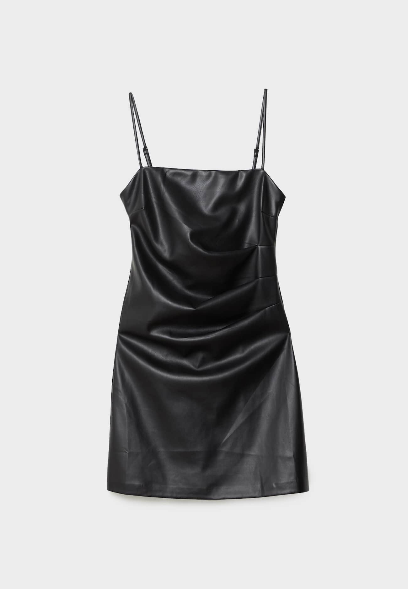 Vestido curto franzido em imitação de couro