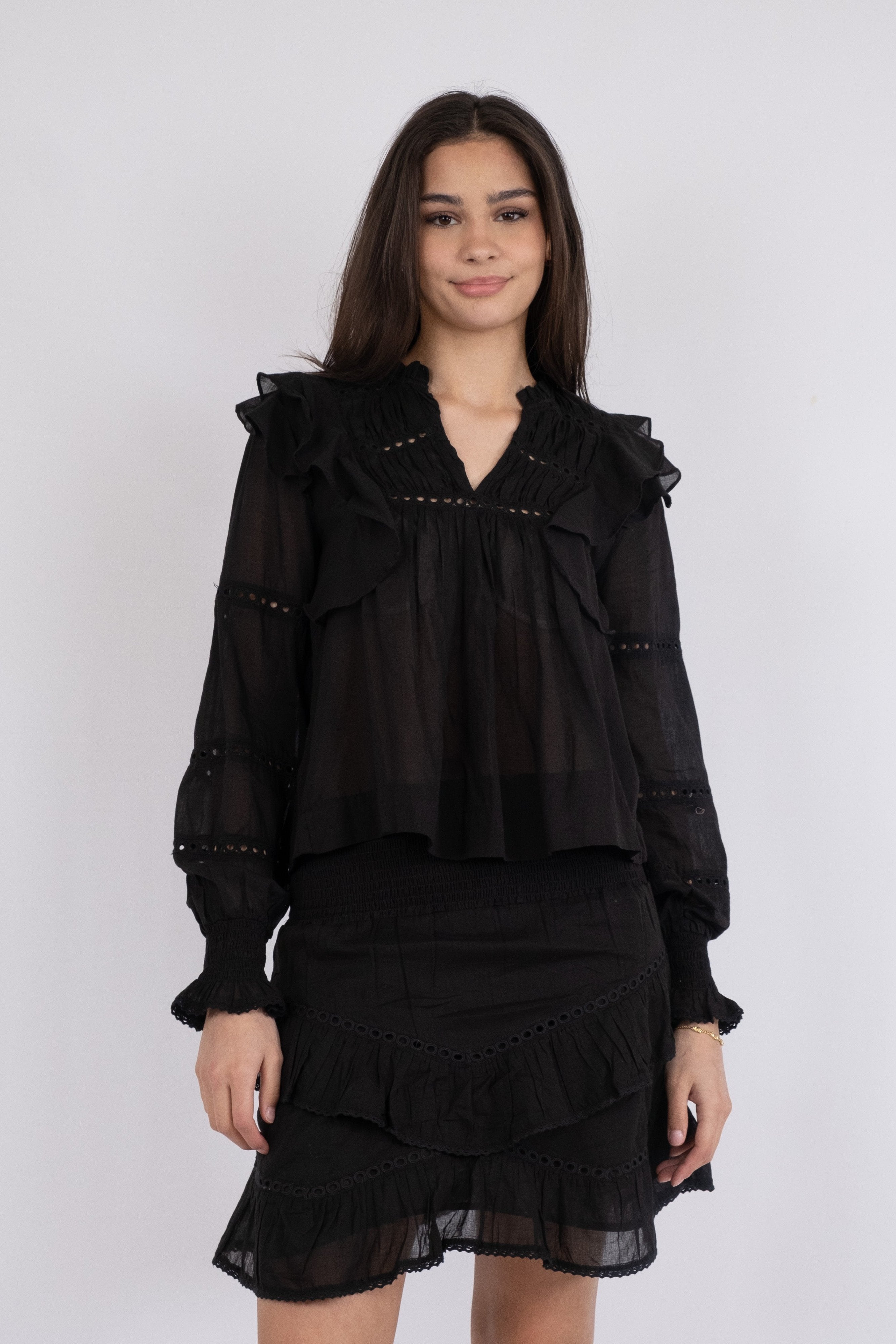 Neo Noir  Aurika S Voile bluse - Sort