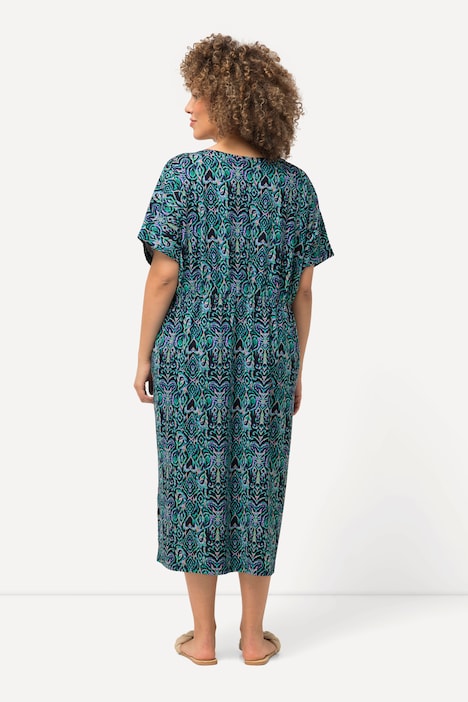 Jersey-Midikleid, Oversized, V-Ausschnitt, Halbarm