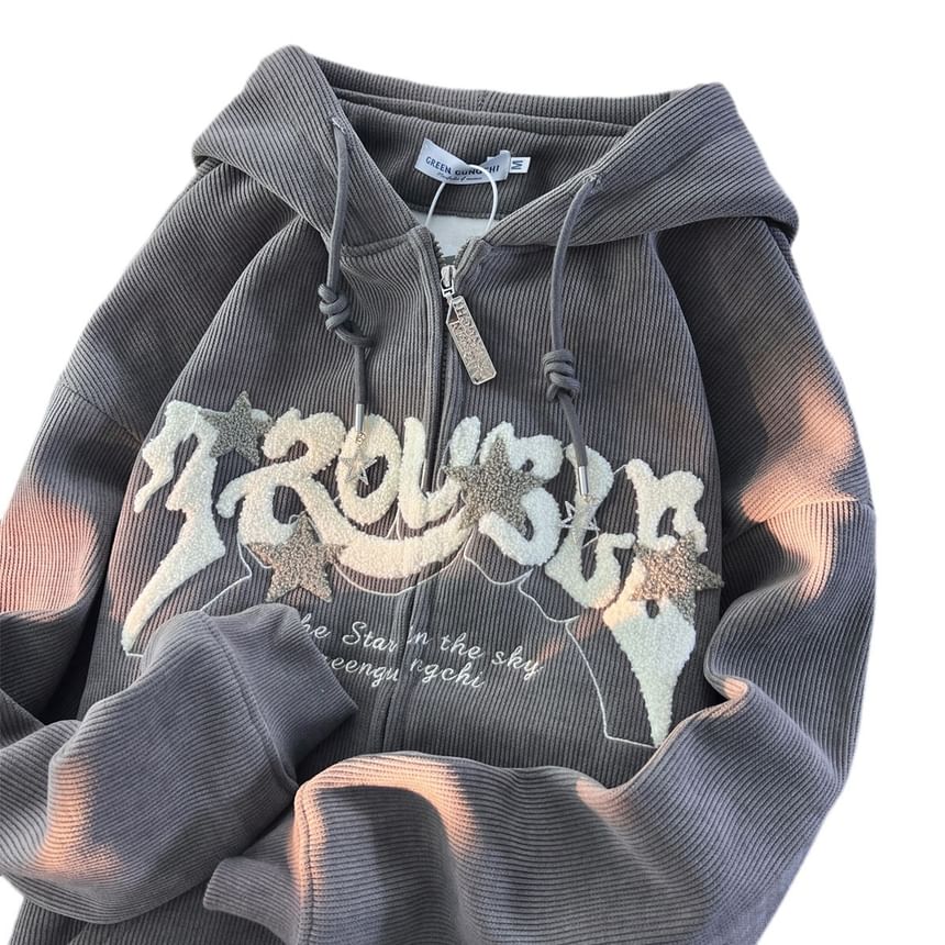 GRAYCIOUS - Lettering Hooded Lettering Zip-Up Jacket