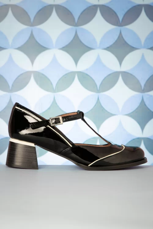 Nemonic Ingrid laklederen T-strap pumps in zwart