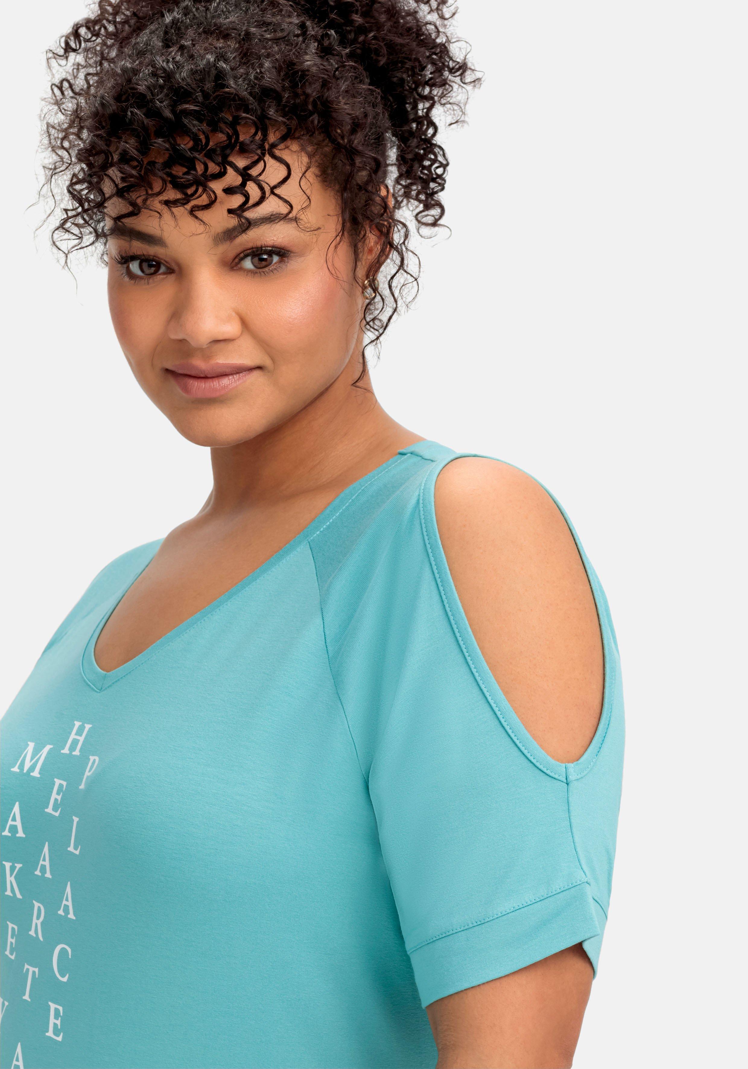 Shirt mit Wordingprint und Schulter-Cut-outs