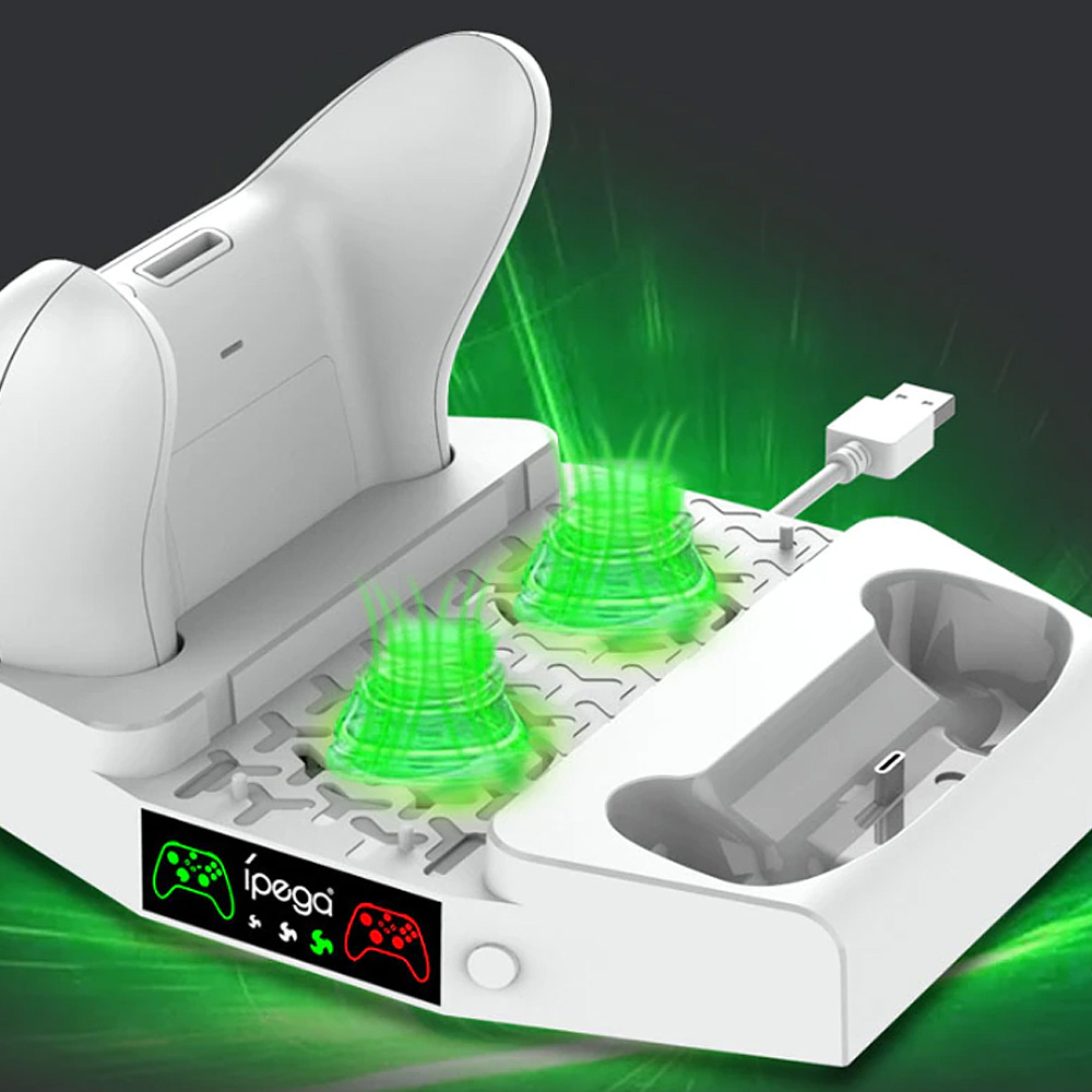 4in1 Xbox Series S Dual Controller Ladestation Dockingstation mit LED Ladeanzeige   Lüfter und Headset / Konsolen Halterung - Weiss