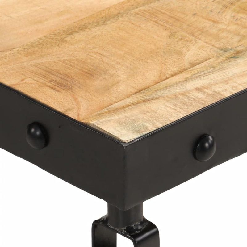 Salontafel - Massief Mangohout - Natuurlijke Afwerking - Met Wielen