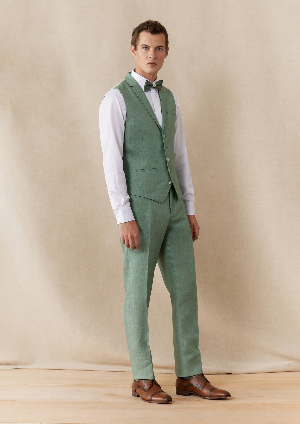 Pantalon coordonnable Slim en lin uni vert