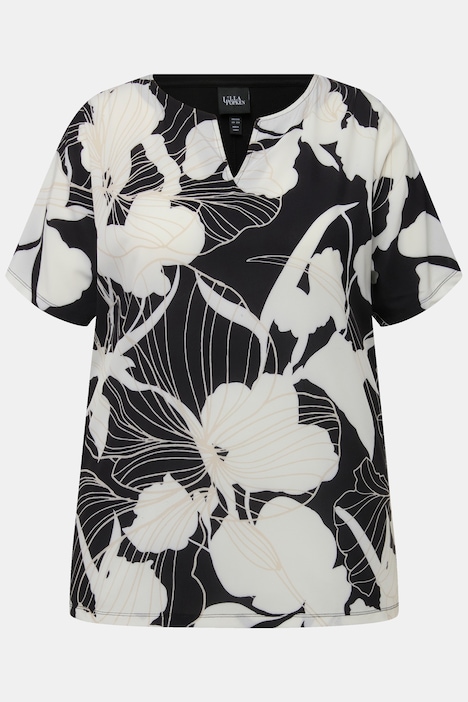T-Shirt, Blüten, Oversized, Tunika-Ausschnitt, Halbarm