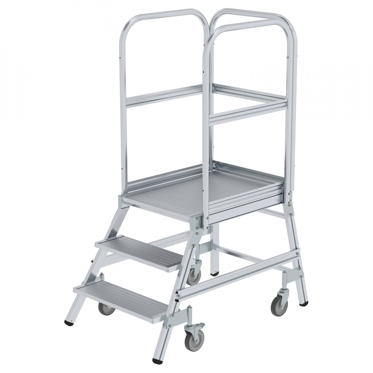 Munk mobiele platformladder, geribbeld aluminium, 3 treden