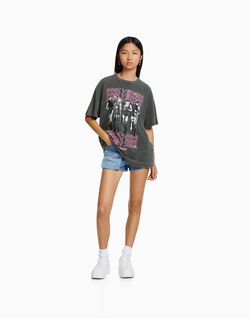 Camiseta de manga curta oversized com estampa Blackpink