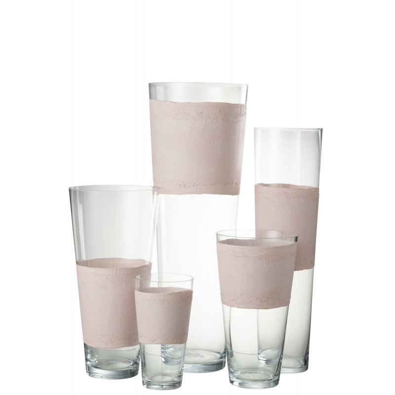 Vase avec ligne en verre rose 17x17x60 cm