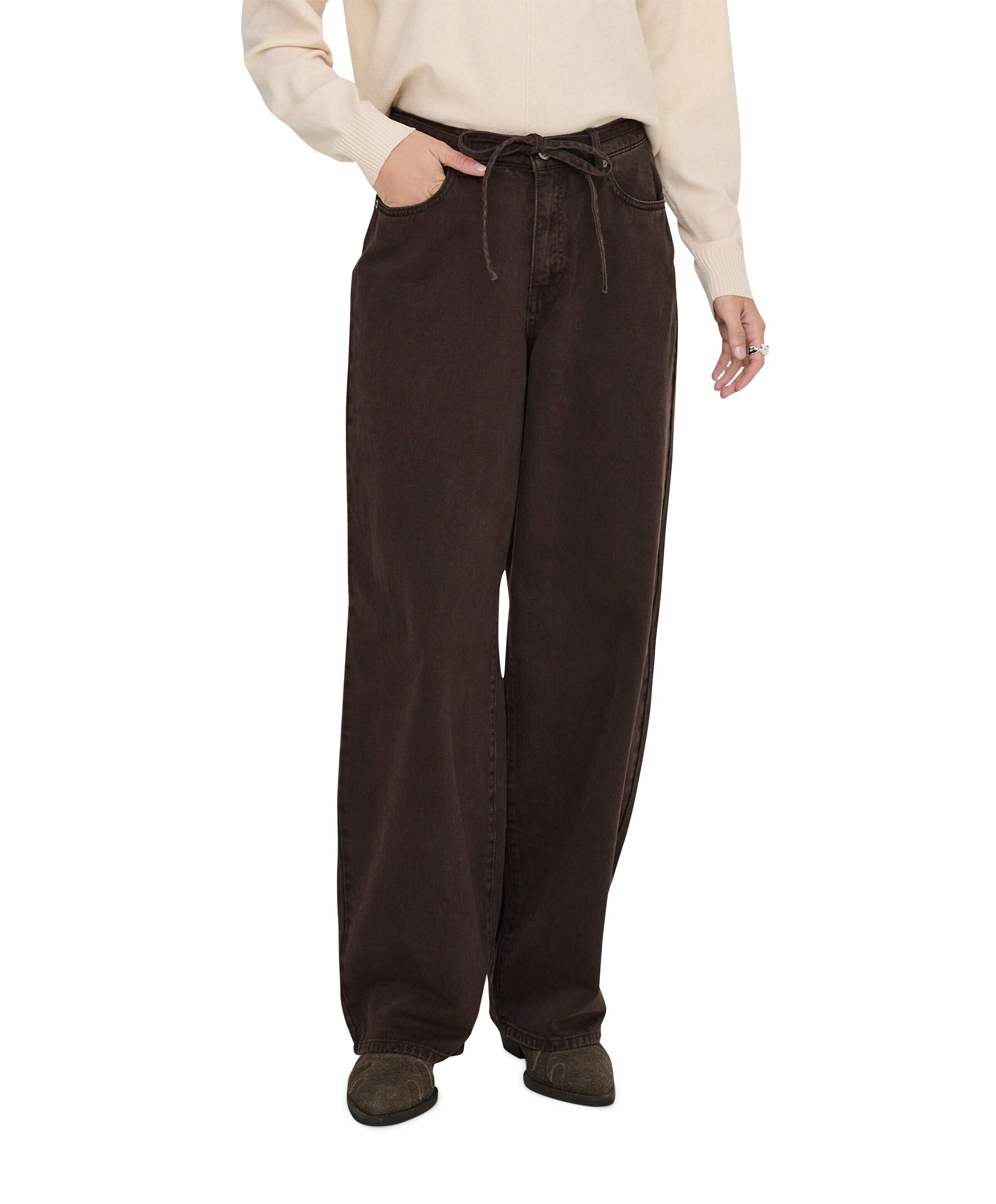 Only ONLGIANNA MW STRAIGHT DNM BROWN DNM dames jeans bruin