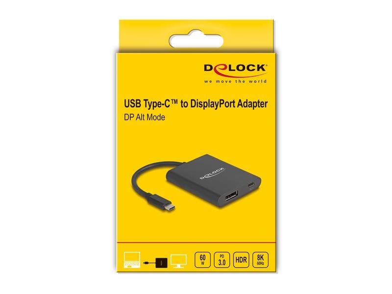 Delock Adapter 8K/60 Hz USB Type-C - DisplayPort Delock USB Type-C Adapter zu DisplayPort (DP Alt Mode) 8K mit HDR und Power Delivery 60 W