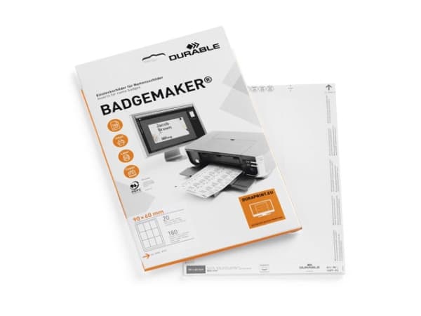 Durable for name Badge Inserts 90 x 60 mm, Hvit, Rektangel, Papir, 9 cm, 6 cm, 180 stykker