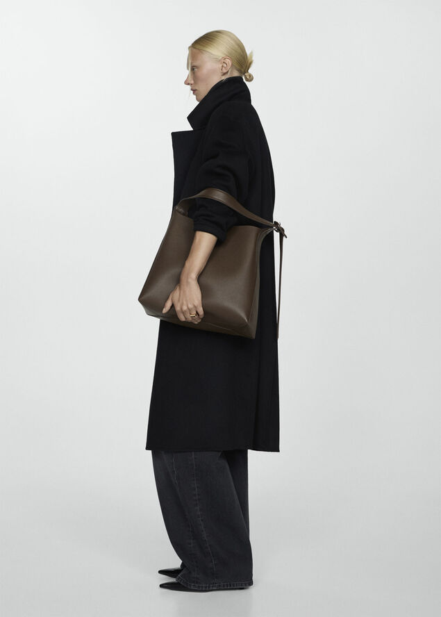 MANGO Handmade oversized wool coat Black