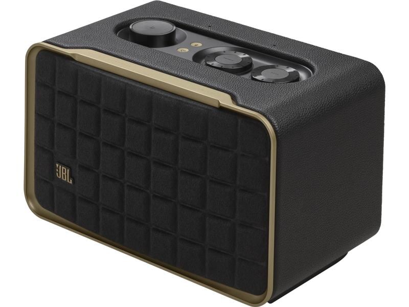JBL Bluetooth Speaker Authentics 200 Schwarz Smart-Home-Lautsprecher mit WLAN, Bluetooth und Sprachassistent im Retro-Design