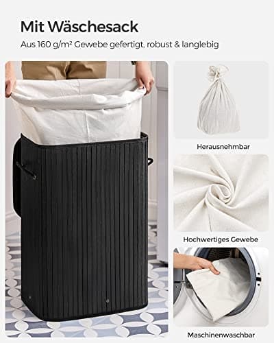 Plassbesparende, solid skittentøyskurv med lokk og vaskbar pose