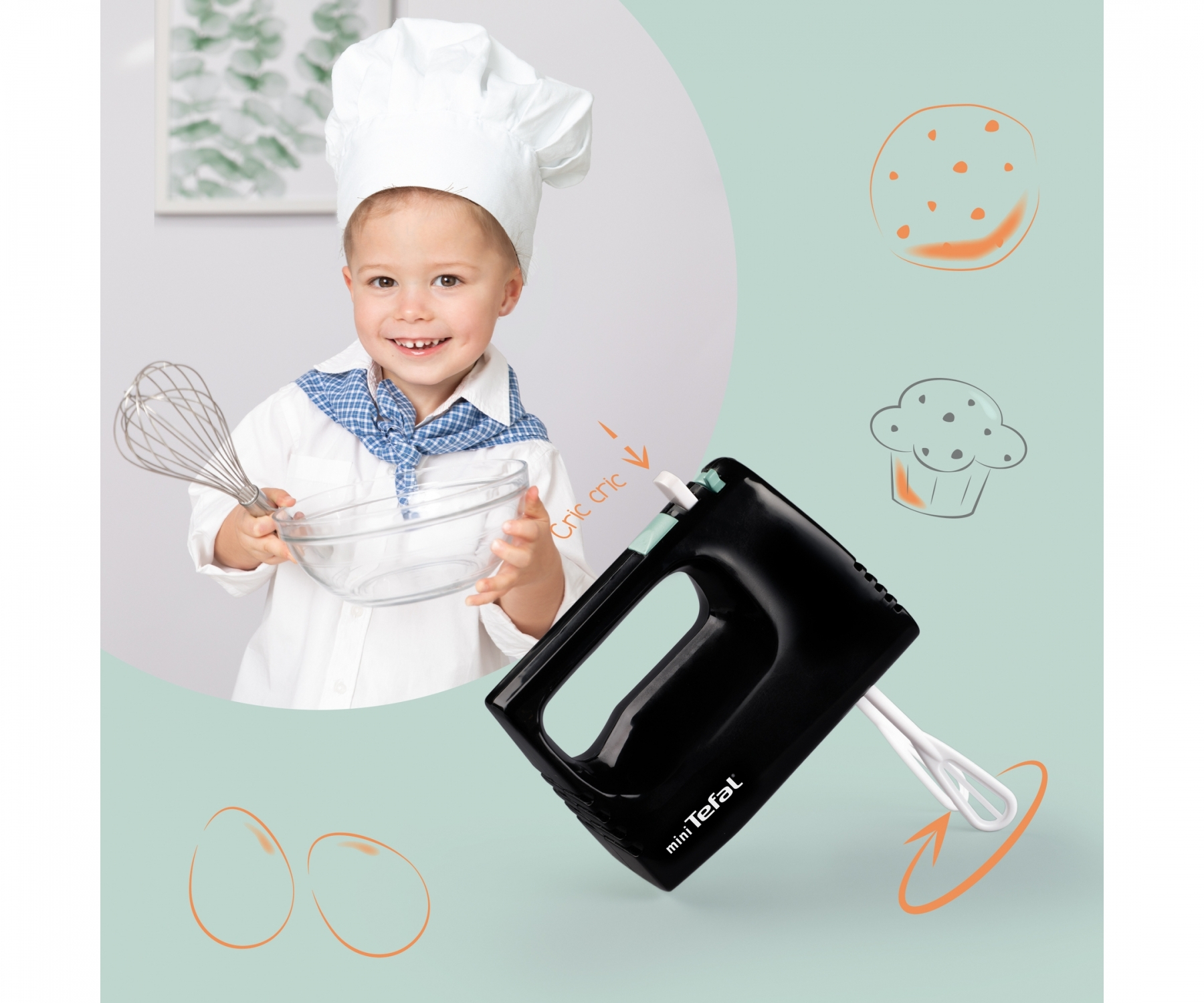 (11x5cm) Tefal Handrührgerät Kinder Spielzeug Mixer Küche Lernspiel (7600310503) - Schwarz