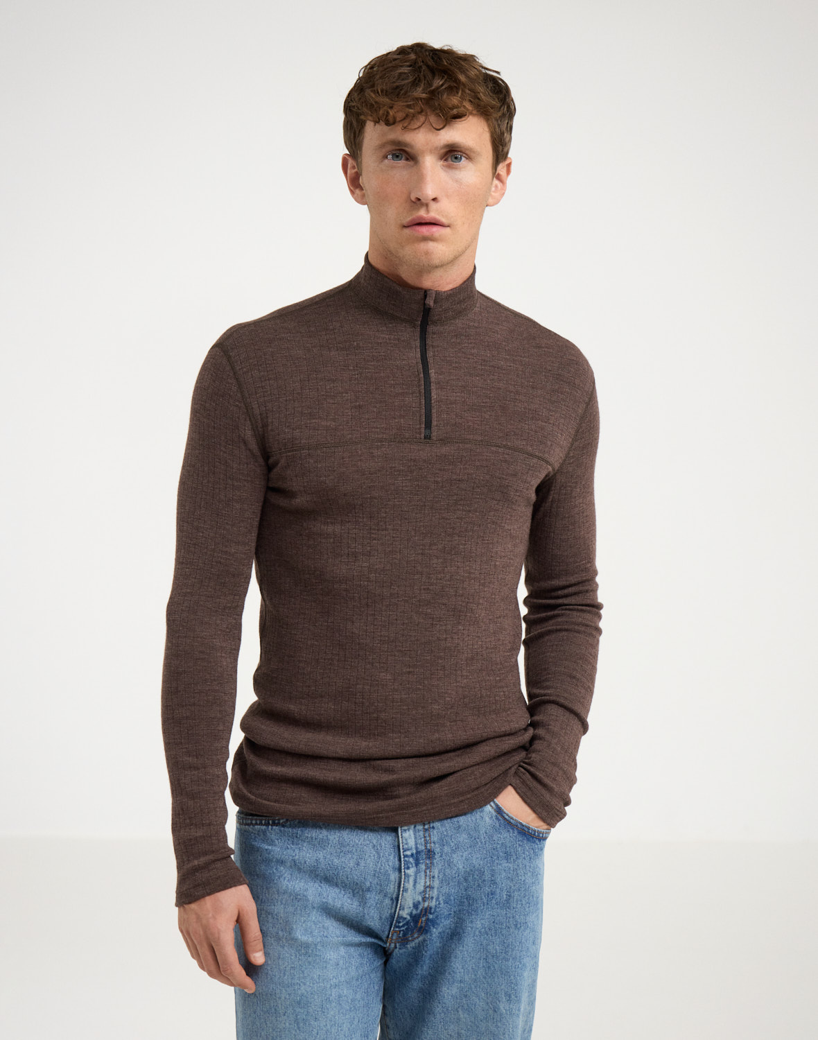 Shirt met halve rits van merinowol voor heren