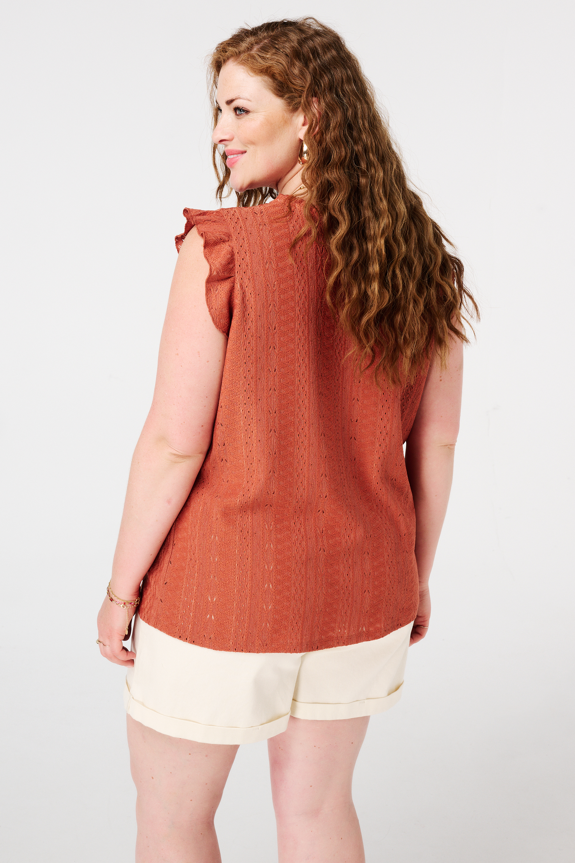 Broderie top met ruffle Steen rood