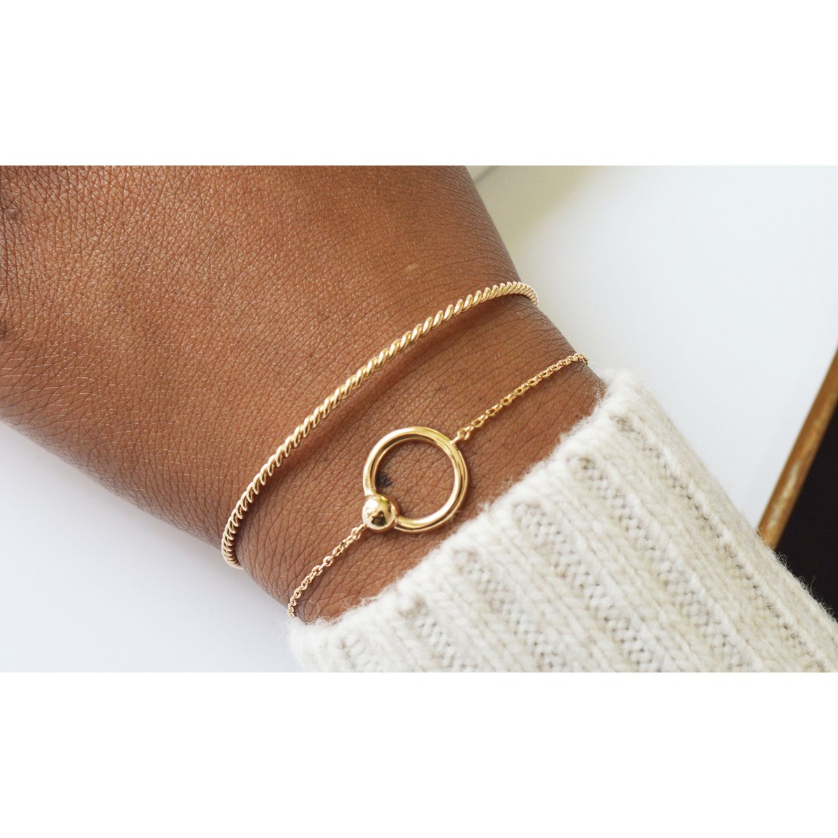 Bracelet jonc fin twists torsadé semi ouvert ajustable-Plaqué or